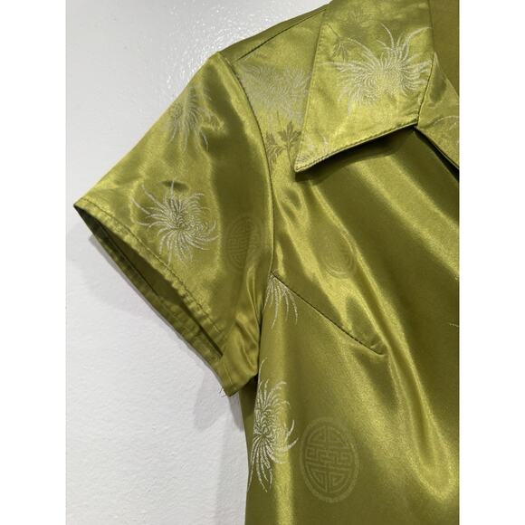 Vintage Younique Clothing Green Top Size Medium Shiny Satin Asian Inspired READ - Picture 4 of 10